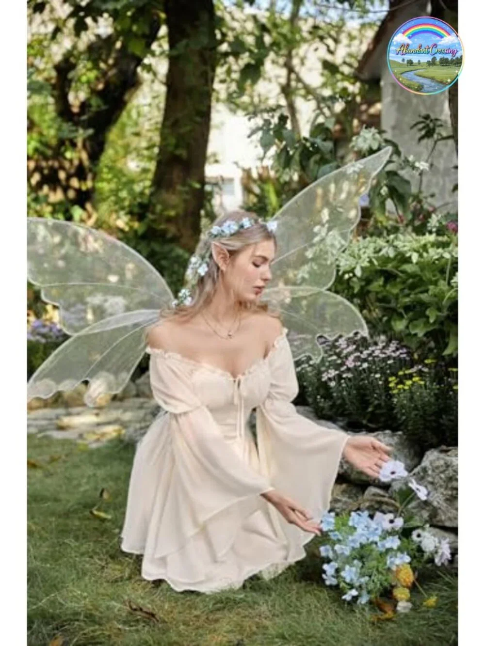 Renaissance Chiffon Dress Off Shoulder Bell Sleeve Corset Waist Pockets